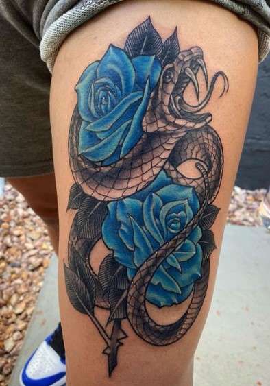 Rose snake tattoo design