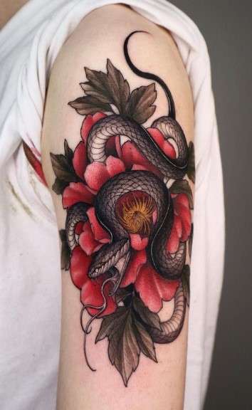 snake flower tattoo design