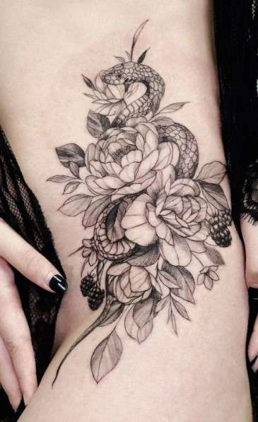 snake flower tattoo design