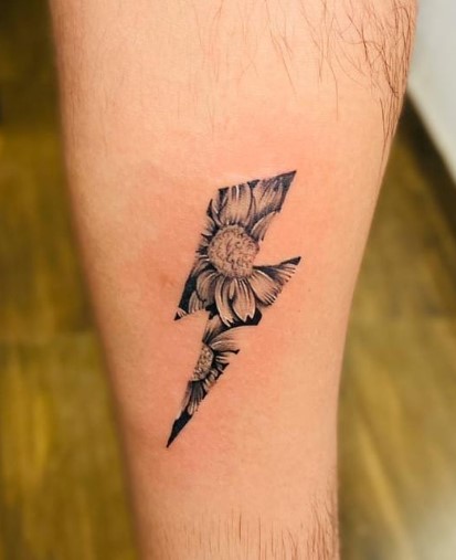Two Lightning Bolts Tattoo with flower
