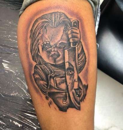 Chucky Tattoo on leg