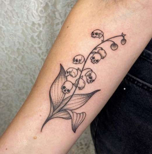 Lily of the Valley Tattoo with skull