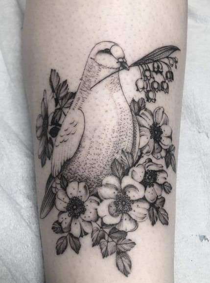 Lily of the Valley Tattoo with bird