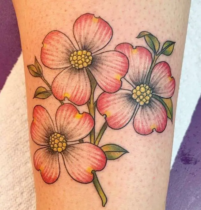 Dogwood Flower Tattoo on leg