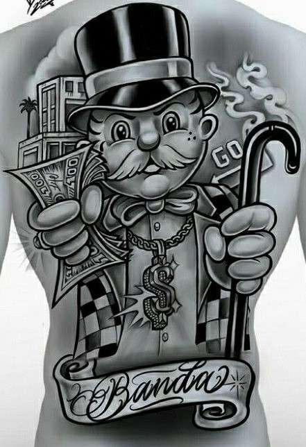 Monopoly man tattoo stencil on back
