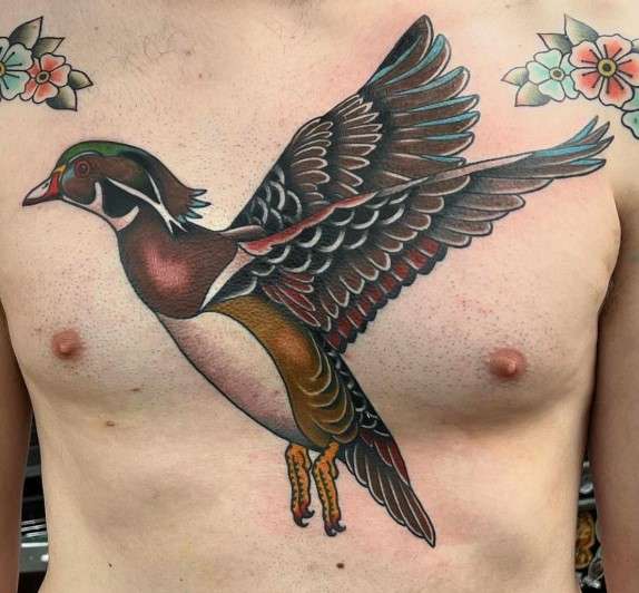 Wood Duck Tattoo on chest