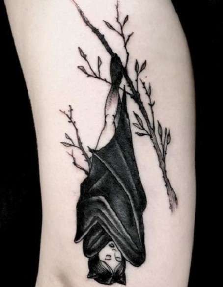 Feminine Bat tattoo with girl face