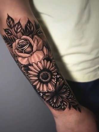 Sunflower And Rose Tattoo