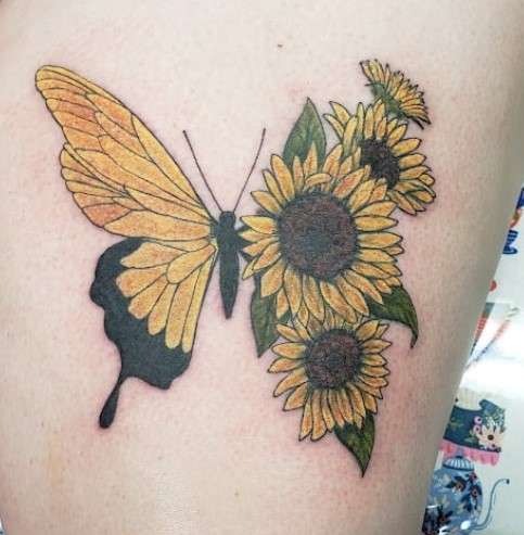 Sunflower And Butterfly Tattoo