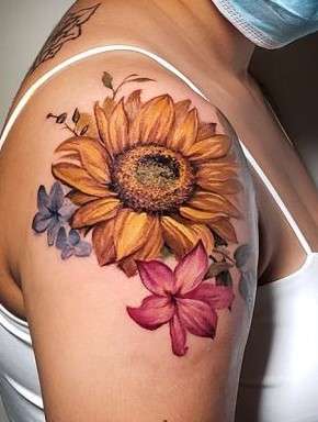 Women's Sunflower Shoulder Tattoo