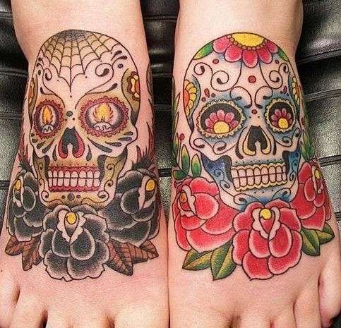Dia de los muertos colorfull skull tattoo