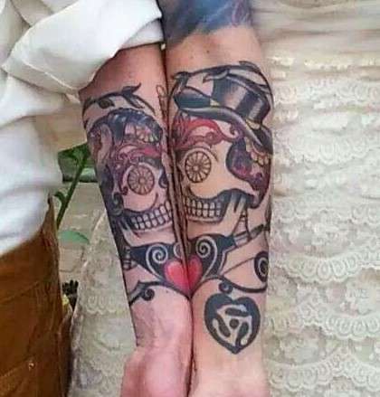 Dia de los muertos Bride and Groom tattoo couple