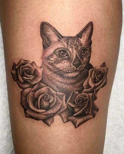 Dia de los muertos rose Cat tattoo