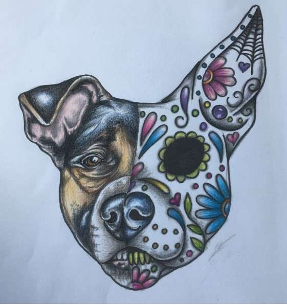 Dia de los muertos Dog face tattoo