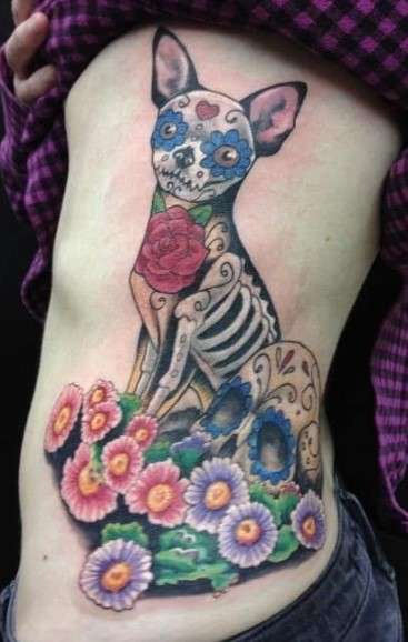 Dia de los muertos skeleton Dog tattoo