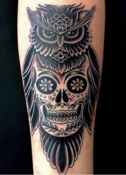 Dia de los muertos Owl tattoo dark
