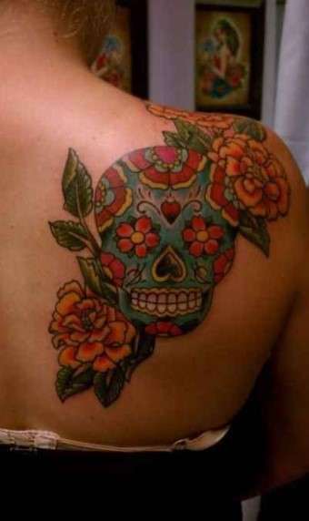 Dia de los muertos flowers tattoo