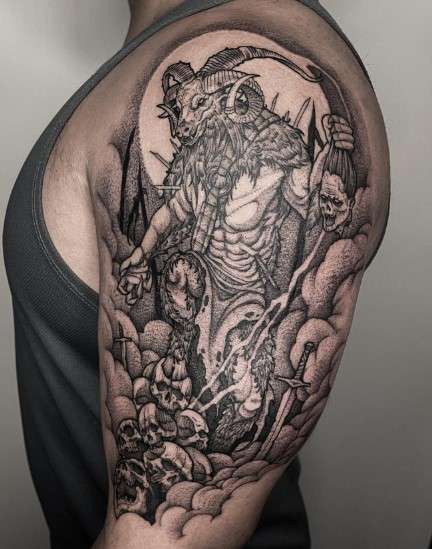 Demonic minotaur tattoo