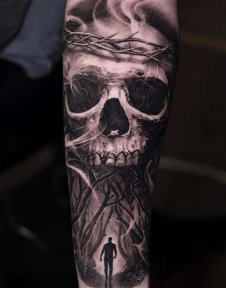 Surreal skull tattoo