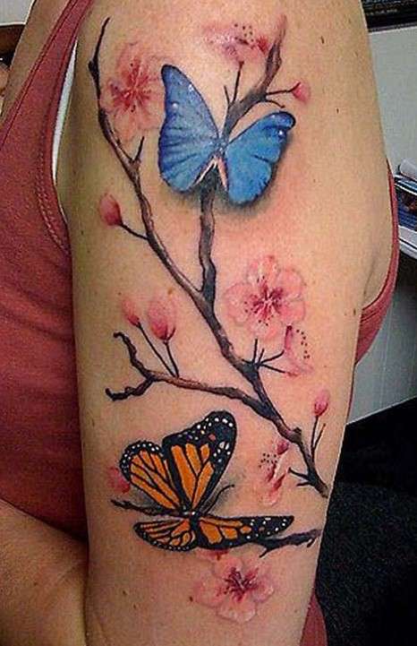 Colorful whimsical butterfly tattoo sleeve