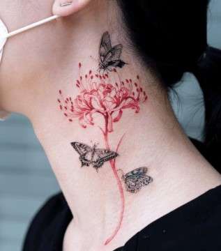 Whimsical butterfly tattoo neck