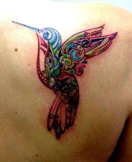 Whimsical butterfly hummingbird tattoo shoulder