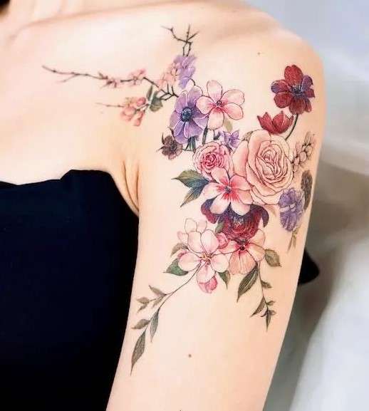 Whimsical Flower tattoo colorful