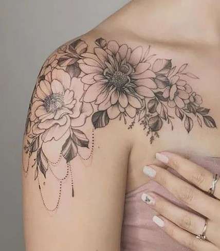 Whimsical Flower tattoo shoulder