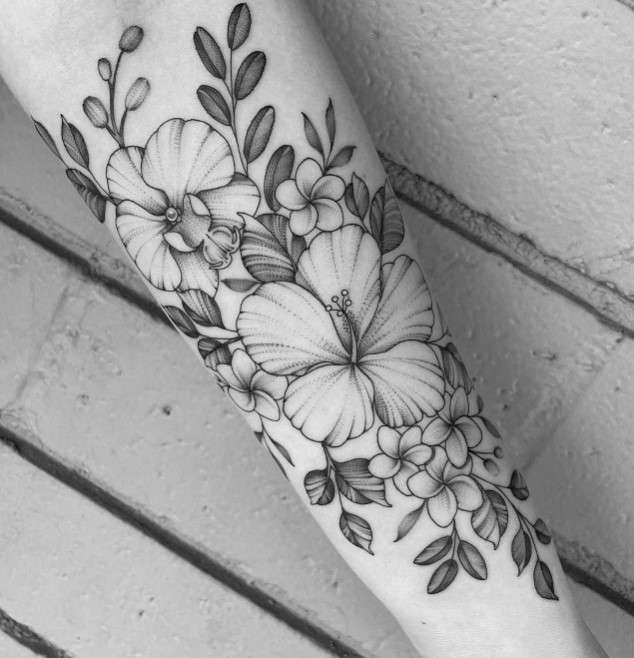 Whimsical Flower tattoo black and white