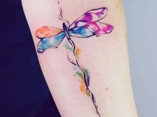Whimsical dragonfly tattoo rainbow