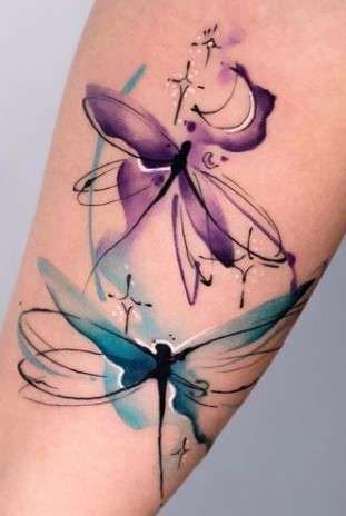 Whimsical dragonfly tattoo dual