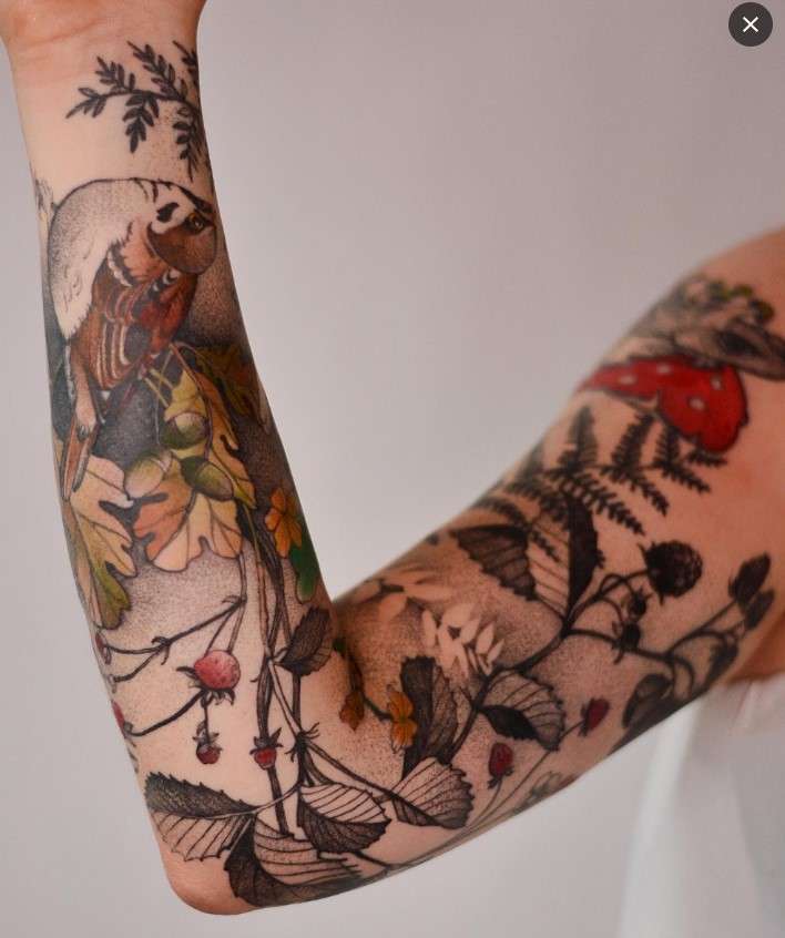 Whimsical tattoo sleeve colorful