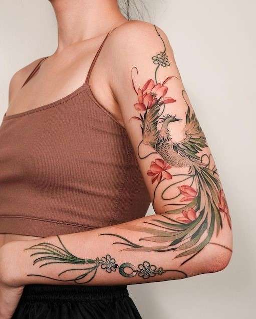 Whimsical tattoo sleeve phoenix 