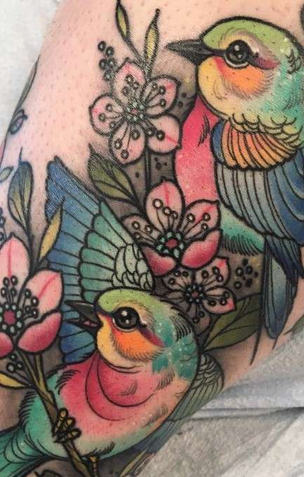 two Whimsical bird tattoo