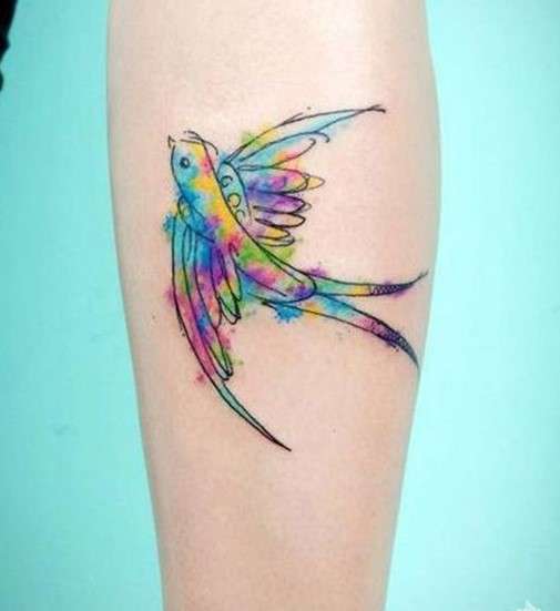 Whimsical bird tattoo colorful sparrow