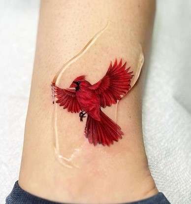 Whimsical bird tattoo red cardinal