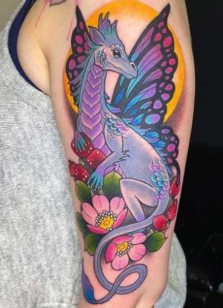 Whimsical colorful Dragon tattoo