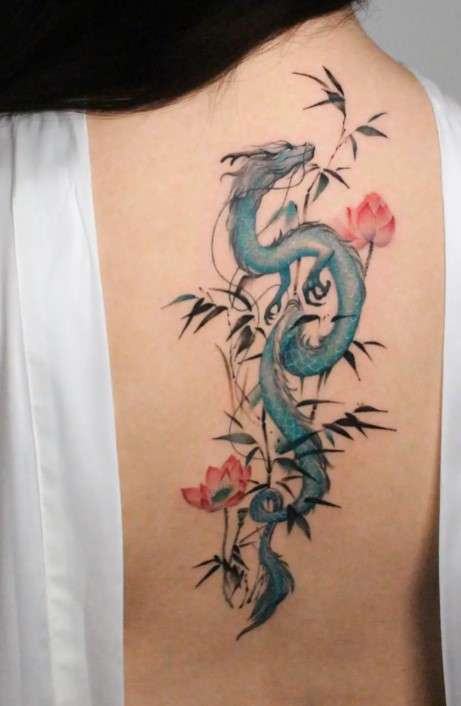 Whimsical Dragon tattoo spine