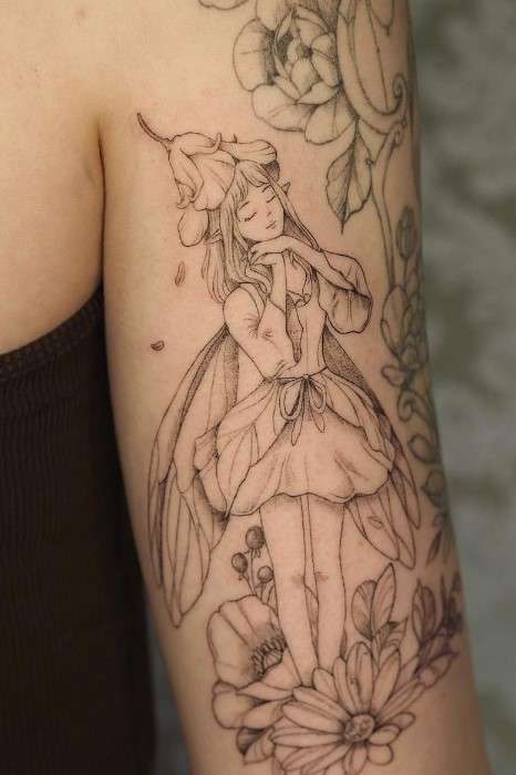 Whimsical peace Fairy tattoo