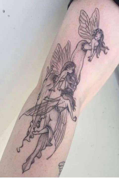 Whimsical three flying Fairy tattoo
