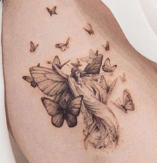 Whimsical Fairy tattoo with butterfly