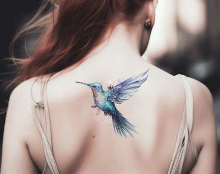 Whimsical Hummingbird tattoo spine