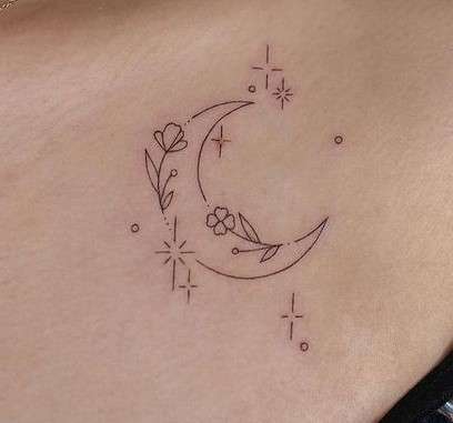 Whimsical line Moon tattoo