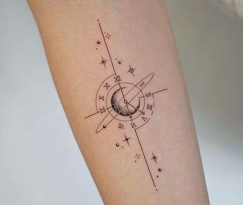 Whimsical crescent Moon tattoo