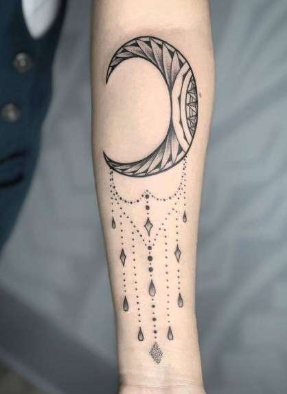 Whimsical dreamcatcher Moon tattoo