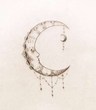 Whimsical mandala Moon tattoo