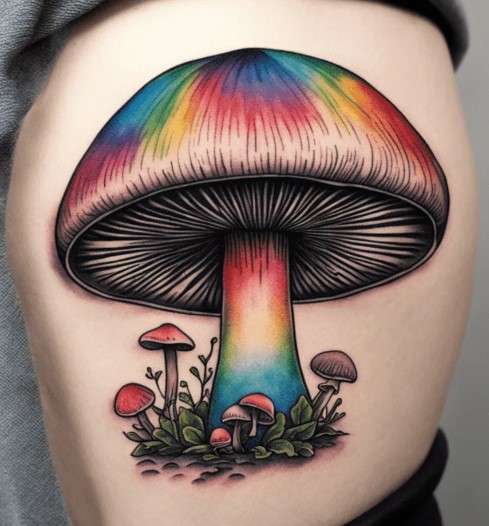 Whimsical Mushroom tattoo rainbow