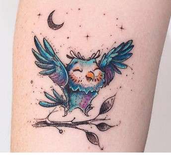 Whimsical happy Owl Tattoo