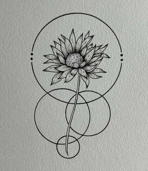 Whimsical circle sunflower tattoo