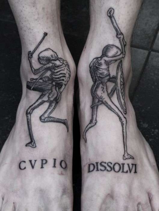 Danse Macabre tattoo on both feet
